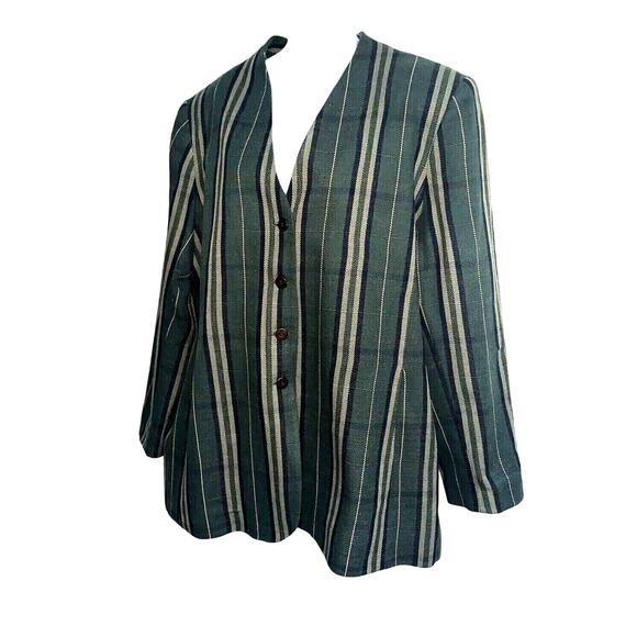 OSCAR DE LA RENTA BASICS PLAID JACKET BLAZER • 44 GREEN FALL - Picture 2 of 5